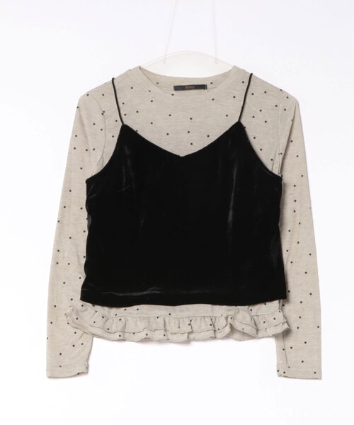Ritzy(リッツィー)の「ベロアキャミソール+ドット柄トップス レイヤード 2点セット(Tシャツ/カットソー・レディース・グレー/ベージュ・FREE)」の9枚目の写真