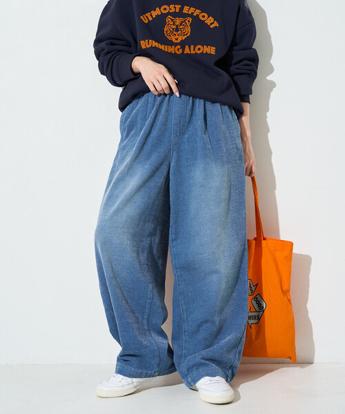 FREAK'S STORE(フリークスストア)の「限定展開 シェニール デニム 微起毛 イージー パンツ(デニムパンツ・レディース・ネイビー/ブルー/グレー/サックスブルー・SMALL/MEDIUM)」の18枚目の写真