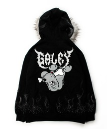 GALFY（ガルフィー）の「GALFY（ガルフィー）二代目ファイヤーピカピカパーカー/ラインストーン フードファー スウェットジップアップパーカー（パーカー）」