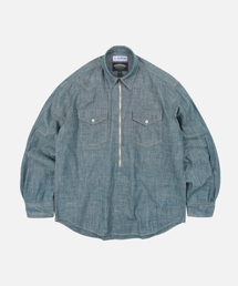 KUROKI CHAMBRAY HALF ZIP SHIRT _ WASHED BLUE