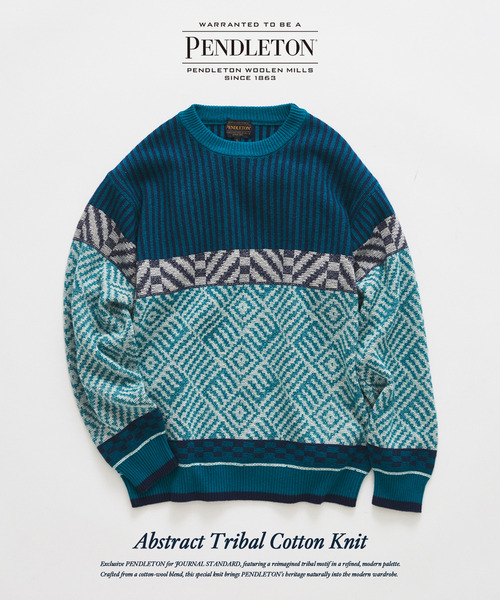 JOURNAL STANDARD(ジャーナルスタンダード)の「PENDLETON / ペンドルトン 別注 アブストラクト トライバルニット(ニット/セーター・メンズ・ブラック/ブルー系その他/アイボリー・MEDIUM/LARGE)」の3枚目の写真