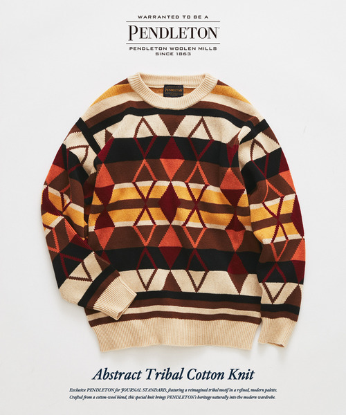 JOURNAL STANDARD(ジャーナルスタンダード)の「PENDLETON / ペンドルトン 別注 アブストラクト トライバルニット(ニット/セーター・メンズ・ブラック/ブルー系その他/アイボリー・MEDIUM/LARGE)」の2枚目の写真