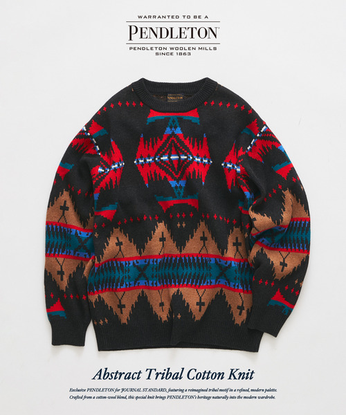 JOURNAL STANDARD(ジャーナルスタンダード)の「PENDLETON / ペンドルトン 別注 アブストラクト トライバルニット(ニット/セーター・メンズ・ブラック/ブルー系その他/アイボリー・MEDIUM/LARGE)」の1枚目の写真