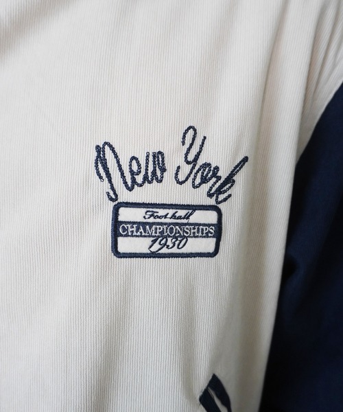 SPINNS(スピンズ)の「コーデュロイスタジャン/ワッペン/バックロゴ刺繍/ライトアウター(ブルゾン・メンズ・ブラック×ホワイト/ブラック×ブラック/ネイビー×ホワイト/ホワイト×ネイビー・ONESIZE)」の8枚目の写真