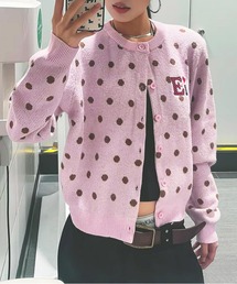 秋冬新作 刺繍ロゴ 水玉柄ニットカーディガン ふんわり柔らか 甘い雰囲気 ゆったりシルエット