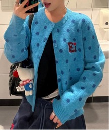 秋冬新作 刺繍ロゴ 水玉柄ニットカーディガン ふんわり柔らか 甘い雰囲気 ゆったりシルエット