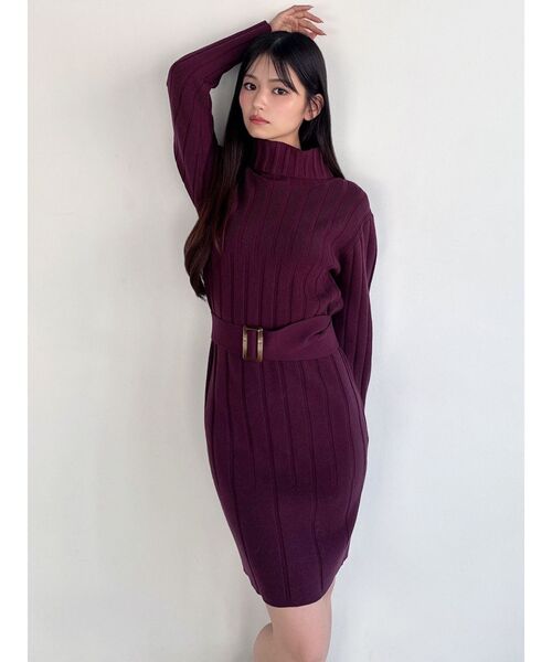 RESEXXY(リゼクシー)の「ワイドリブニットワンピース(ワンピース・レディース・ブラウン/アイボリー/レッド/ブラック・SMALL/MEDIUM)」の4枚目の写真
