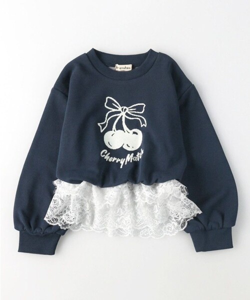 BRANSHES(ブランシェス)の「レースドッキングトレーナー(スウェット・キッズ・ピンク/ネイビー/ブラウン/アイボリー・100/110/130/150/120/140)」の3枚目の写真