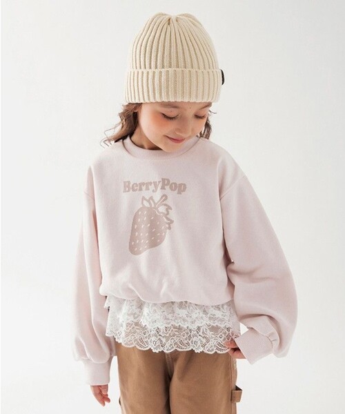 BRANSHES(ブランシェス)の「レースドッキングトレーナー(スウェット・キッズ・ピンク/ネイビー/ブラウン/アイボリー・100/110/130/150/120/140)」の4枚目の写真