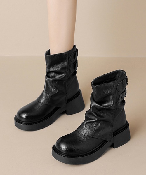Miniministore(ミニミニストア)の「厚底ショートブーツエンジニアブーツレトロ(ブーツ・レディース・ブラック/ブラウン・24.5cm/24.0cm/23.5cm/23.0cm/22.5cm)」の2枚目の写真