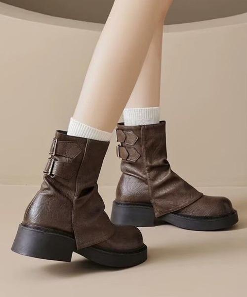 Miniministore(ミニミニストア)の「厚底ショートブーツエンジニアブーツレトロ(ブーツ・レディース・ブラック/ブラウン・24.5cm/24.0cm/23.5cm/23.0cm/22.5cm)」の5枚目の写真