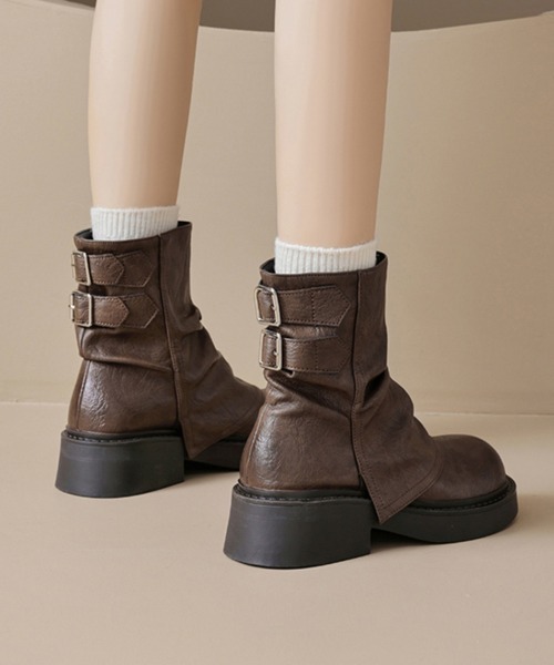 Miniministore(ミニミニストア)の「厚底ショートブーツエンジニアブーツレトロ(ブーツ・レディース・ブラック/ブラウン・24.5cm/24.0cm/23.5cm/23.0cm/22.5cm)」の6枚目の写真