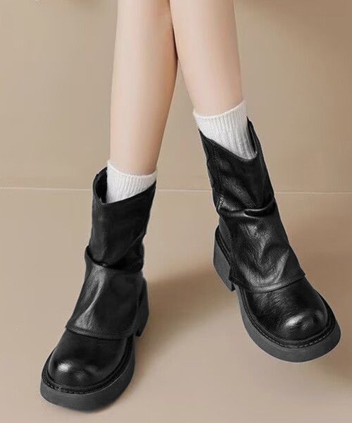 Miniministore(ミニミニストア)の「厚底ショートブーツエンジニアブーツレトロ(ブーツ・レディース・ブラック/ブラウン・24.5cm/24.0cm/23.5cm/23.0cm/22.5cm)」の9枚目の写真