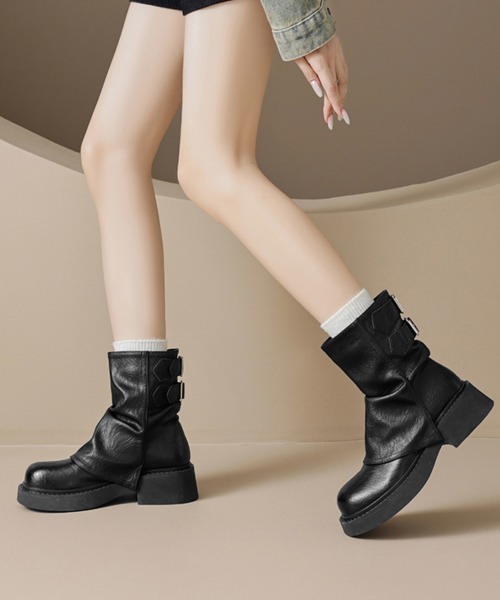 Miniministore(ミニミニストア)の「厚底ショートブーツエンジニアブーツレトロ(ブーツ・レディース・ブラック/ブラウン・24.5cm/24.0cm/23.5cm/23.0cm/22.5cm)」の14枚目の写真