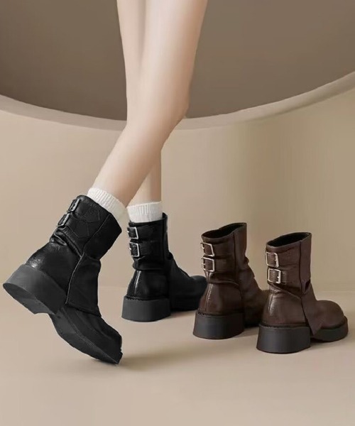 Miniministore(ミニミニストア)の「厚底ショートブーツエンジニアブーツレトロ(ブーツ・レディース・ブラック/ブラウン・24.5cm/24.0cm/23.5cm/23.0cm/22.5cm)」の17枚目の写真