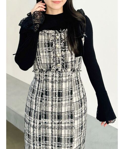 dazzlin（ダズリン）の「ショルダーリボンツイードワンピース（ワンピース・レディース・アイボリー/その他1・SMALL/MEDIUM）」の2枚目の写真