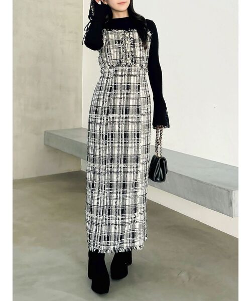 dazzlin（ダズリン）の「ショルダーリボンツイードワンピース（ワンピース・レディース・アイボリー/その他1・SMALL/MEDIUM）」の3枚目の写真