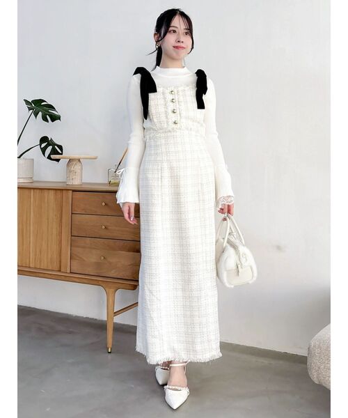 dazzlin（ダズリン）の「ショルダーリボンツイードワンピース（ワンピース・レディース・アイボリー/その他1・SMALL/MEDIUM）」の4枚目の写真