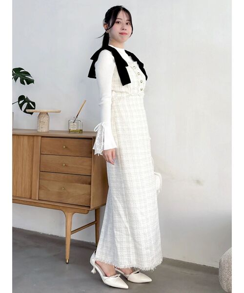 dazzlin（ダズリン）の「ショルダーリボンツイードワンピース（ワンピース・レディース・アイボリー/その他1・SMALL/MEDIUM）」の6枚目の写真