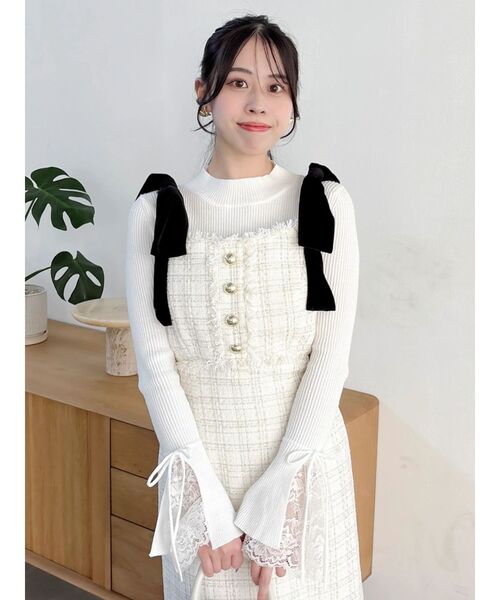 dazzlin（ダズリン）の「ショルダーリボンツイードワンピース（ワンピース・レディース・アイボリー/その他1・SMALL/MEDIUM）」の10枚目の写真