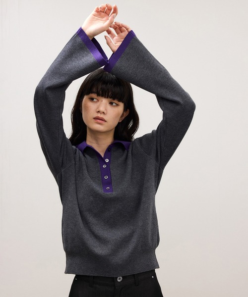 WEB限定】・【定番】バイカラーポロニットプルオーバー（ポロシャツ