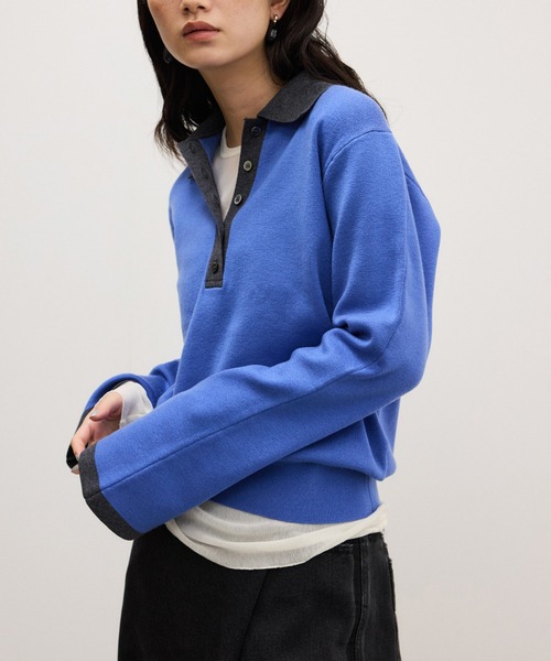 セール】【WEB限定】・【定番】バイカラーポロニットプルオーバー