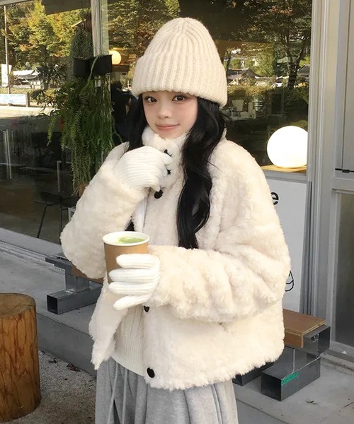 HALEY PESCA(ヘーリーペスカ)の「HALEY PESCA/ボア スタンドカラー ショートジャケット(ブルゾン・レディース・ブラウン/アイボリー/ホワイト・FREE)」の4枚目の写真