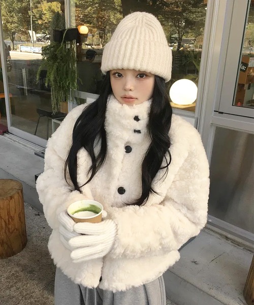 HALEY PESCA(ヘーリーペスカ)の「HALEY PESCA/ボア スタンドカラー ショートジャケット(ブルゾン・レディース・ブラウン/アイボリー/ホワイト・FREE)」の5枚目の写真