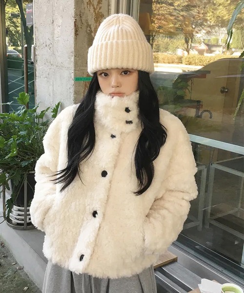 HALEY PESCA(ヘーリーペスカ)の「HALEY PESCA/ボア スタンドカラー ショートジャケット(ブルゾン・レディース・ブラウン/アイボリー/ホワイト・FREE)」の7枚目の写真