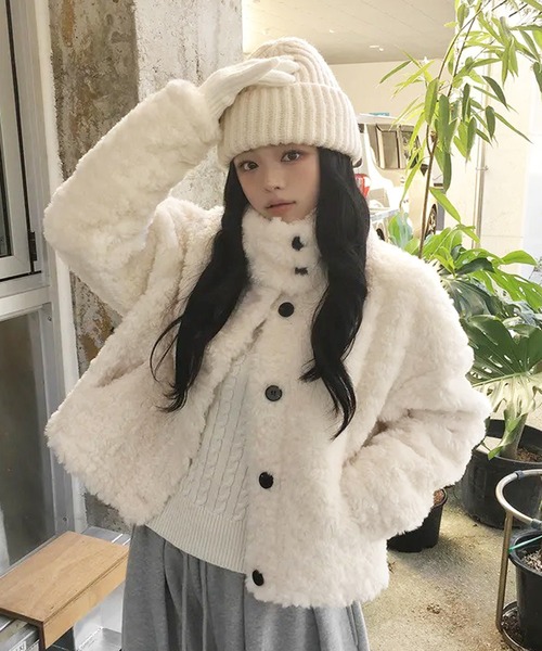 HALEY PESCA(ヘーリーペスカ)の「HALEY PESCA/ボア スタンドカラー ショートジャケット(ブルゾン・レディース・ブラウン/アイボリー/ホワイト・FREE)」の9枚目の写真