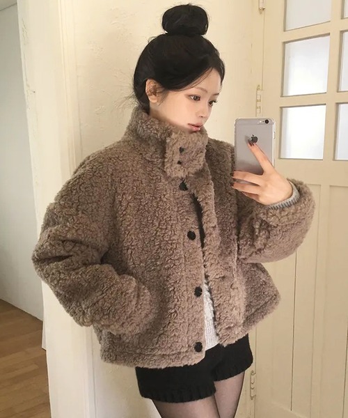 HALEY PESCA(ヘーリーペスカ)の「HALEY PESCA/ボア スタンドカラー ショートジャケット(ブルゾン・レディース・ブラウン/アイボリー/ホワイト・FREE)」の15枚目の写真