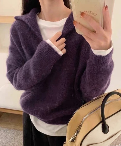 Miniministore(ミニミニストア)の「セーラーカラーニットスキッパートップス冬(ニット/セーター・レディース・オレンジ/ブラウン/アイボリー/ライトグレー/ライトグリーン/パープル・FREE)」の5枚目の写真