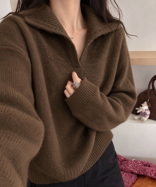 Miniministore(ミニミニストア)の「セーラーカラーニットスキッパートップス冬(ニット/セーター・レディース・オレンジ/ブラウン/アイボリー/ライトグレー/ライトグリーン/パープル・FREE)」の4枚目の写真