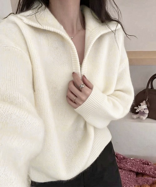 Miniministore(ミニミニストア)の「セーラーカラーニットスキッパートップス冬(ニット/セーター・レディース・オレンジ/ブラウン/アイボリー/ライトグレー/ライトグリーン/パープル・FREE)」の2枚目の写真