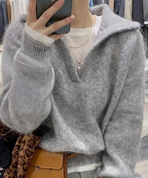 Miniministore(ミニミニストア)の「セーラーカラーニットスキッパートップス冬(ニット/セーター・レディース・オレンジ/ブラウン/アイボリー/ライトグレー/ライトグリーン/パープル・FREE)」の3枚目の写真