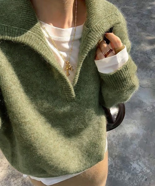 Miniministore(ミニミニストア)の「セーラーカラーニットスキッパートップス冬(ニット/セーター・レディース・オレンジ/ブラウン/アイボリー/ライトグレー/ライトグリーン/パープル・FREE)」の7枚目の写真