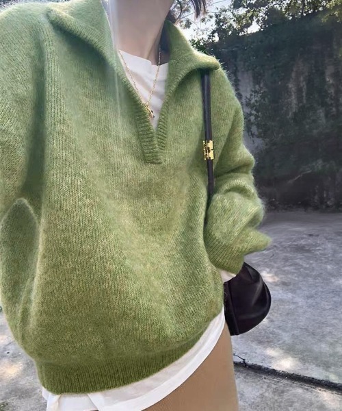Miniministore(ミニミニストア)の「セーラーカラーニットスキッパートップス冬(ニット/セーター・レディース・オレンジ/ブラウン/アイボリー/ライトグレー/ライトグリーン/パープル・FREE)」の11枚目の写真