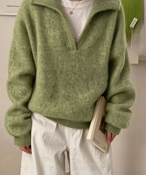 Miniministore(ミニミニストア)の「セーラーカラーニットスキッパートップス冬(ニット/セーター・レディース・オレンジ/ブラウン/アイボリー/ライトグレー/ライトグリーン/パープル・FREE)」の12枚目の写真