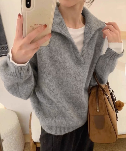 Miniministore(ミニミニストア)の「セーラーカラーニットスキッパートップス冬(ニット/セーター・レディース・オレンジ/ブラウン/アイボリー/ライトグレー/ライトグリーン/パープル・FREE)」の18枚目の写真