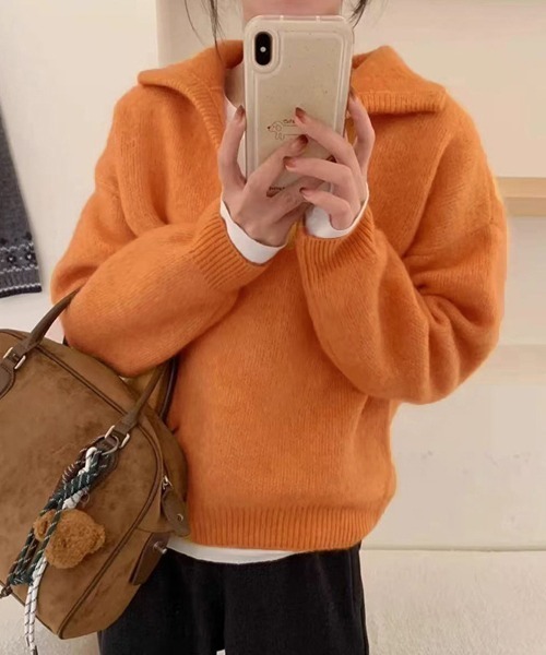 Miniministore(ミニミニストア)の「セーラーカラーニットスキッパートップス冬(ニット/セーター・レディース・オレンジ/ブラウン/アイボリー/ライトグレー/ライトグリーン/パープル・FREE)」の21枚目の写真