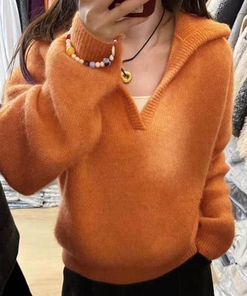 Miniministore(ミニミニストア)の「セーラーカラーニットスキッパートップス冬(ニット/セーター・レディース・オレンジ/ブラウン/アイボリー/ライトグレー/ライトグリーン/パープル・FREE)」の22枚目の写真