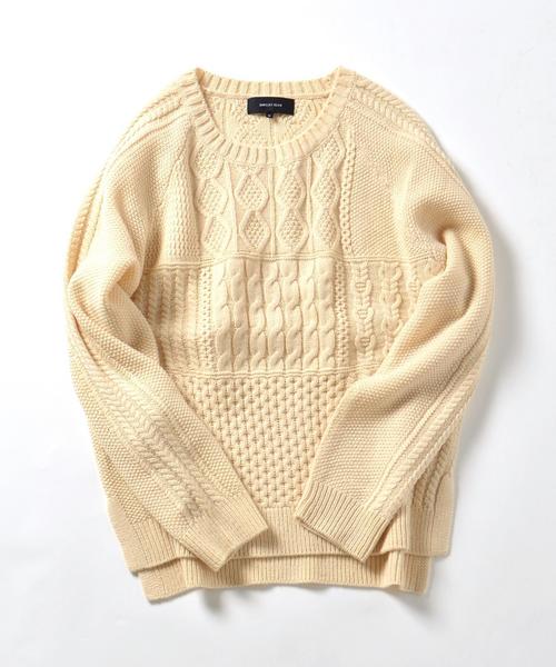 SHIPS JET BLUE(シップスジェットブルー)の「SHIPS JET BLUE: クレイジーパターン ケーブルニット16FW■(ニット/セーター・メンズ・オフホワイト/グレー/ブラック/ブラウン・LARGE/MEDIUM/SMALL)」の2枚目の写真