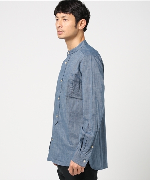 WORK NOT WORK URBAN RESEARCH（ワークノットワークアーバンリサーチ）の「WORK NOT WORK INDIGO STRIPE GRANDAD SH（シャツ/ブラウス・メンズ・インディゴブルー/ブラック・LARGE/SMALL/MEDIUM）」の5枚目の写真