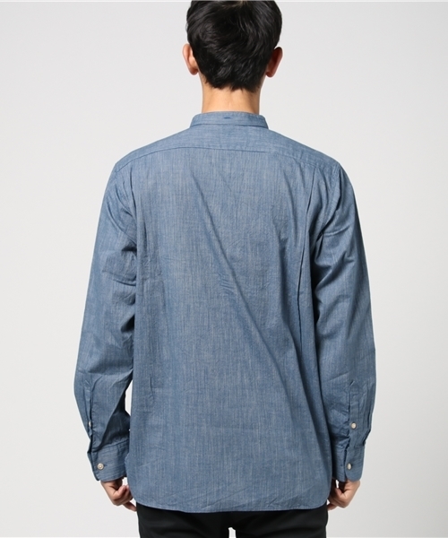WORK NOT WORK URBAN RESEARCH（ワークノットワークアーバンリサーチ）の「WORK NOT WORK INDIGO STRIPE GRANDAD SH（シャツ/ブラウス・メンズ・インディゴブルー/ブラック・LARGE/SMALL/MEDIUM）」の6枚目の写真
