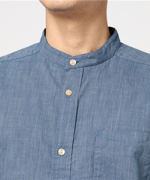 WORK NOT WORK URBAN RESEARCH（ワークノットワークアーバンリサーチ）の「WORK NOT WORK INDIGO STRIPE GRANDAD SH（シャツ/ブラウス・メンズ・インディゴブルー/ブラック・LARGE/SMALL/MEDIUM）」の7枚目の写真