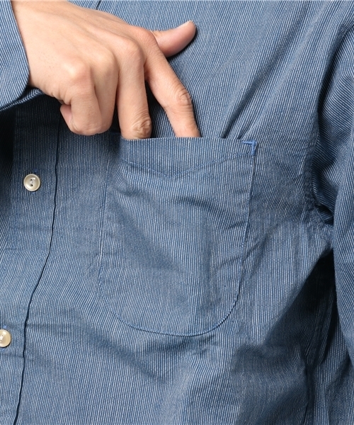 WORK NOT WORK URBAN RESEARCH（ワークノットワークアーバンリサーチ）の「WORK NOT WORK INDIGO STRIPE GRANDAD SH（シャツ/ブラウス・メンズ・インディゴブルー/ブラック・LARGE/SMALL/MEDIUM）」の9枚目の写真