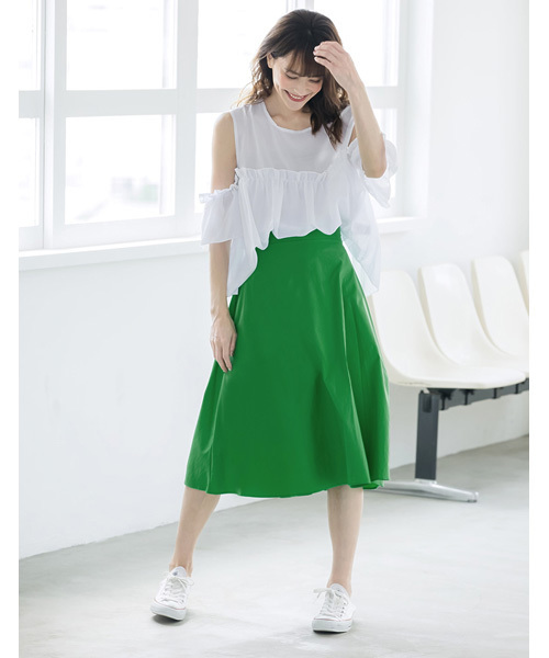 Re:EDIT（リエディ）の「[大人の夏フレア。]コットン100％バックゴムフレアスカートボトムス/スカート/ロング・マキシ丈（76cm～）[リエディ]（スカート・レディース・グリーン/マスタード/ブルー/ブラック・LARGE/MEDIUM）」の13枚目の写真