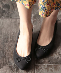 SESTO | ふわふわクッションインソール＆屈曲するアウトソール！チャンキーヒールポインテッドトゥリボン付きパンプス(バレエシューズ)