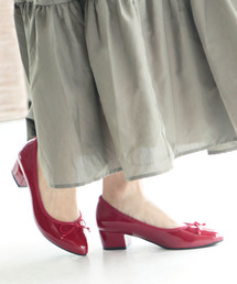 SESTO | ふわふわクッションインソール＆屈曲するアウトソール！チャンキーヒールポインテッドトゥリボン付きパンプス(バレエシューズ)