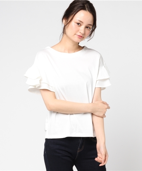 SHIPS(シップス)の「フリルスリーブトップス(Tシャツ/カットソー・レディース・オフホワイト/ブラック/ピンク系その他・ONE SIZE)」の4枚目の写真